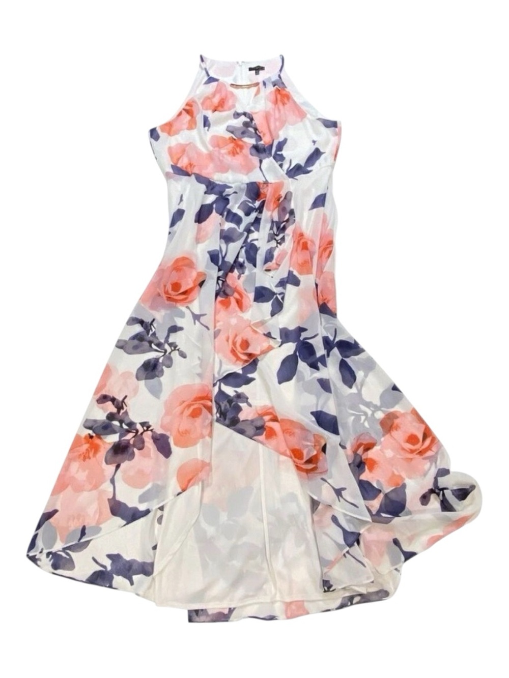 Gorgeous dress Sangria Flowy floral white pink blue asymmetrical sheer plus 18